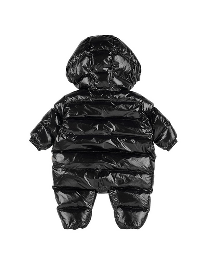 BABY Black Glossy Hooded Puffer Jumpsuit