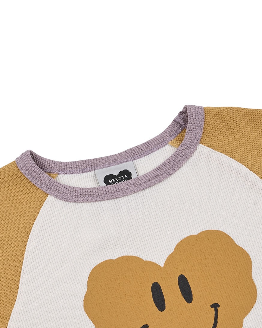 Cream Smile Heart Color Block Waffle Short Sleeve