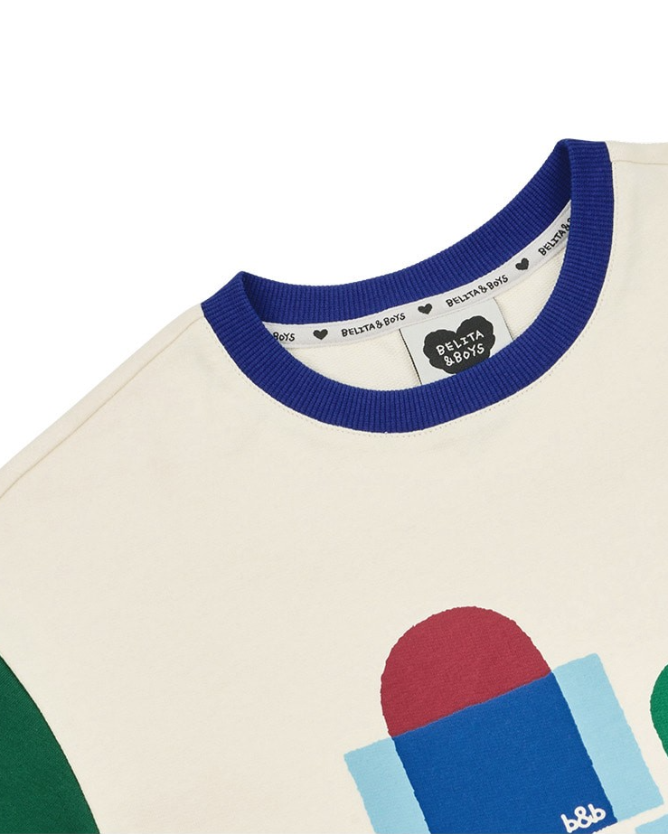 [SET] Cream BB Figure Color Block Pattern Crop