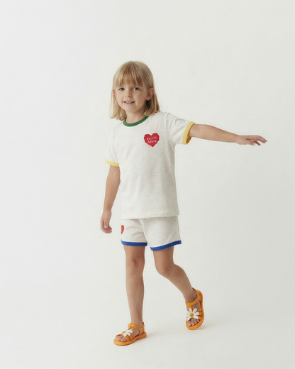 [SET] Ivory BB Heart Rib Trim Shirt & Shorts