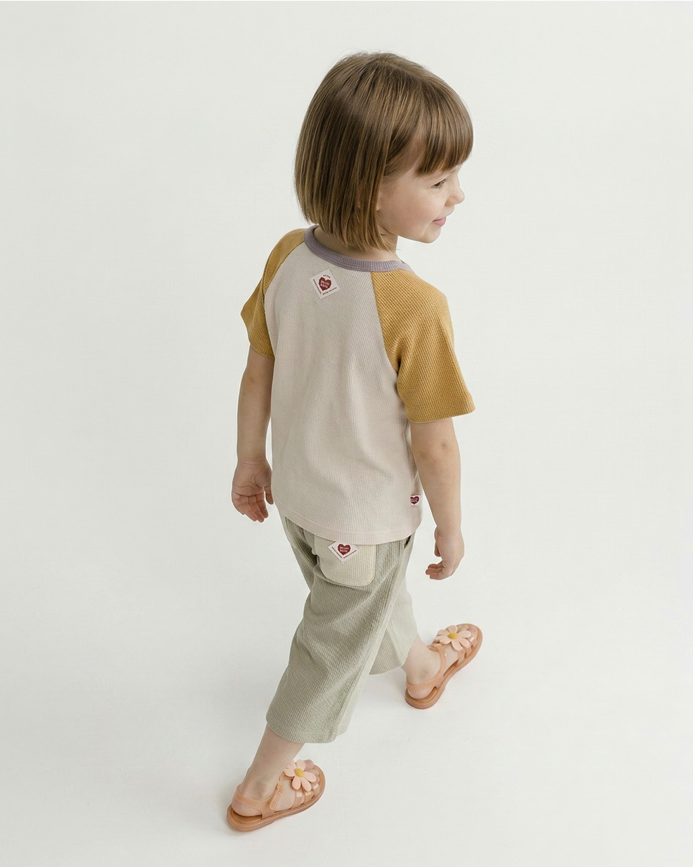 Light Beige BB Heart Color Block Polysucker Crop Pants