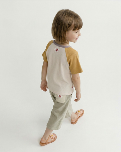 Light Beige BB Heart Color Block Polysucker Crop Pants