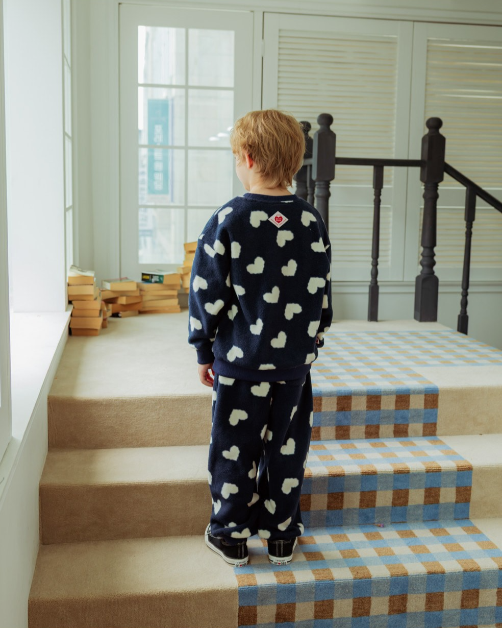 [SET] Navy BB Heart Pattern Fleece Jogger