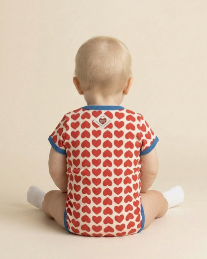 BABY Red BB Heart Pattern Short Bodysuit