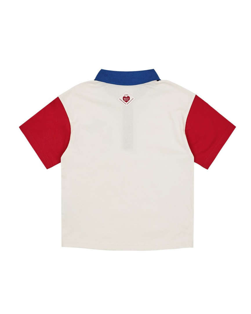 [SET] Cream Cowboy Color Block Collar Shirt & Shorts