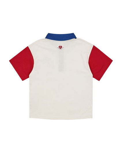 [SET] Cream Cowboy Color Block Collar Shirt & Shorts