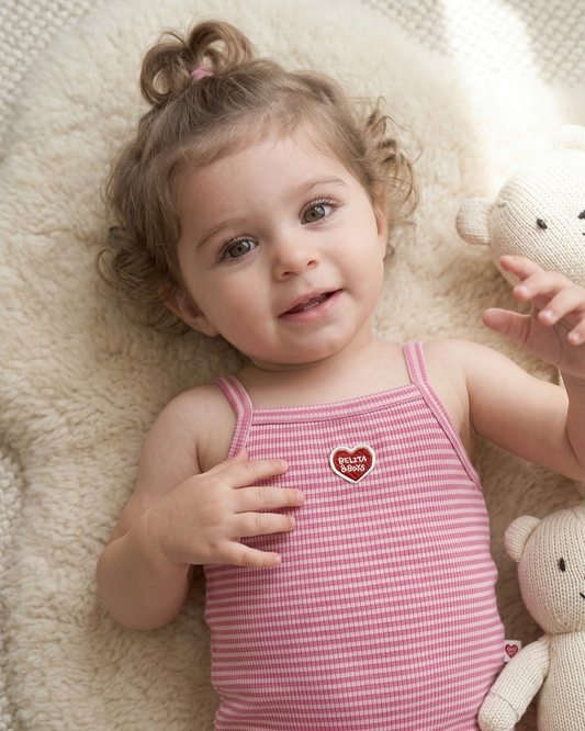 BABY GIRL Pink BB Heart Stripe Sleeveless Bodysuit