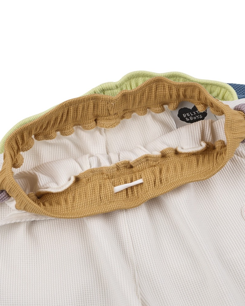 Cream BB Heart Side Line Waffle Crop Pants