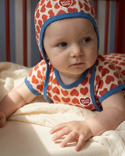 BABY Red BB Heart Pattern Bonnet