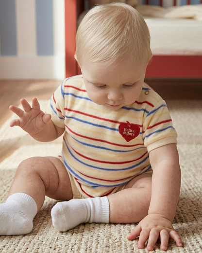 [BABY SET] Cream Bubble Apple Multi Stripe Terry Shorts