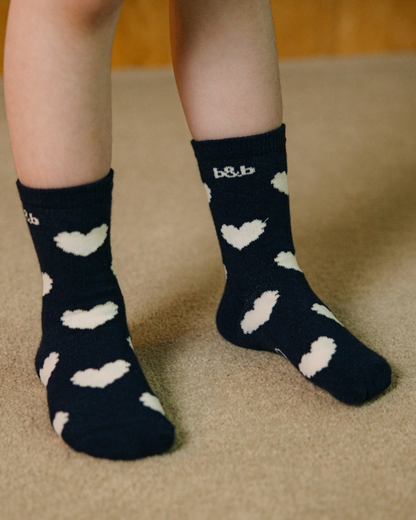 Navy Heart Pattern Socks