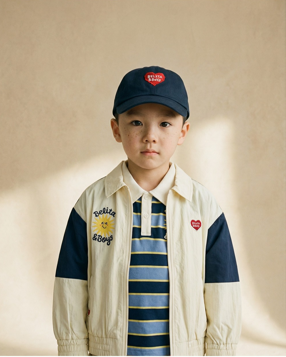 Cream Sun Color Block Collar Windbreaker