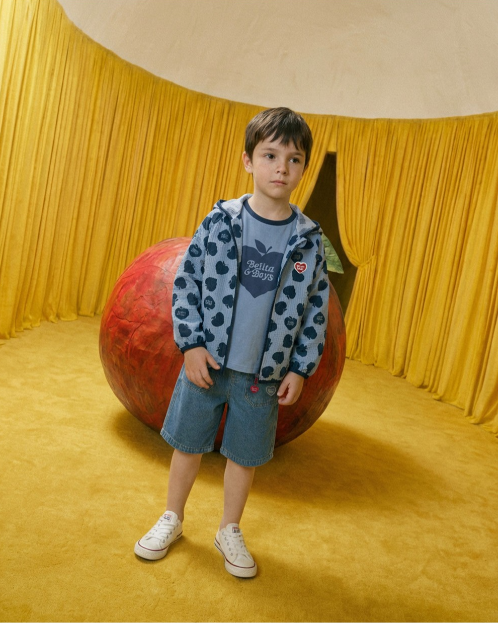 Navy Bubble Apple Pattern Windbreaker