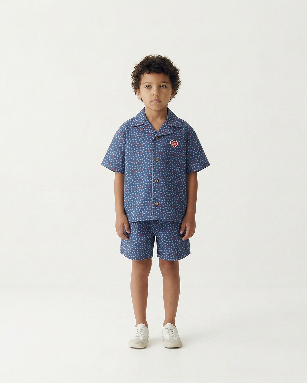 [SET] Blue BB Heart All-Over Denim Shirt & Shorts