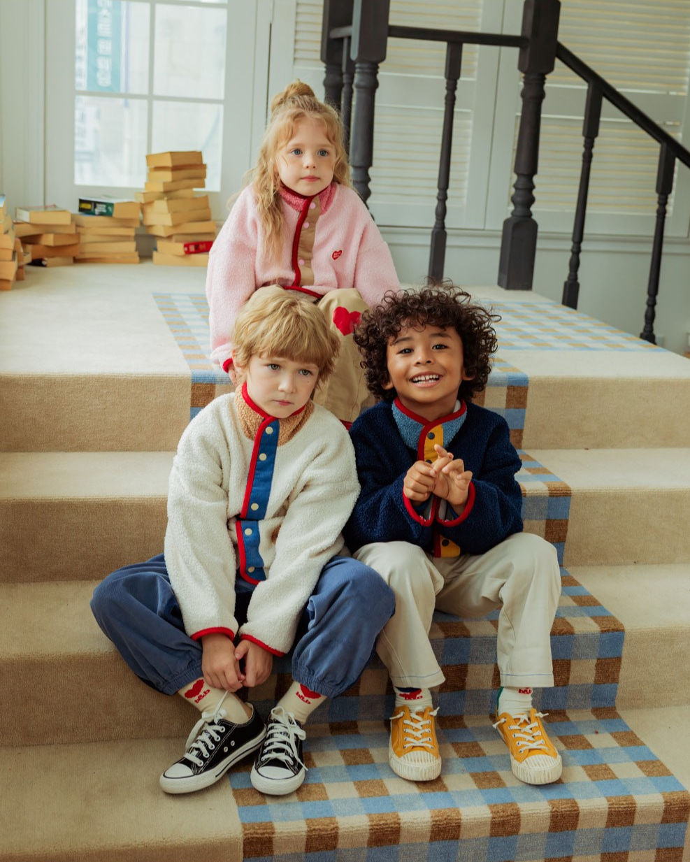 Navy BB Heart Color Block Dumble Fleece Jumper