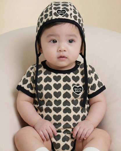 BABY Charcoal BB Heart Pattern Bonnet