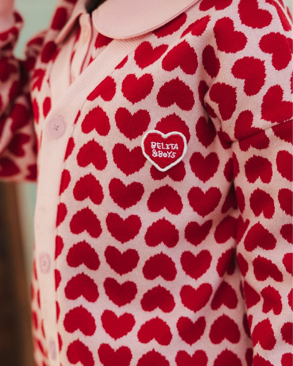 Pink Heart Pattern Knit Cardigan