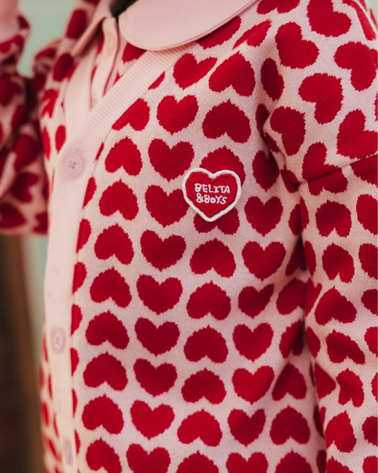 Pink Heart Pattern Knit Cardigan