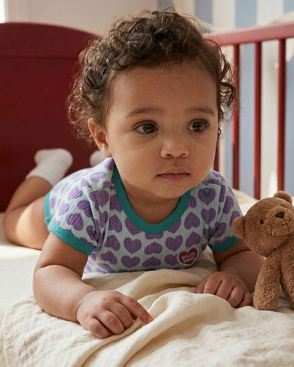 BABY Violet BB Heart Pattern Short Bodysuit