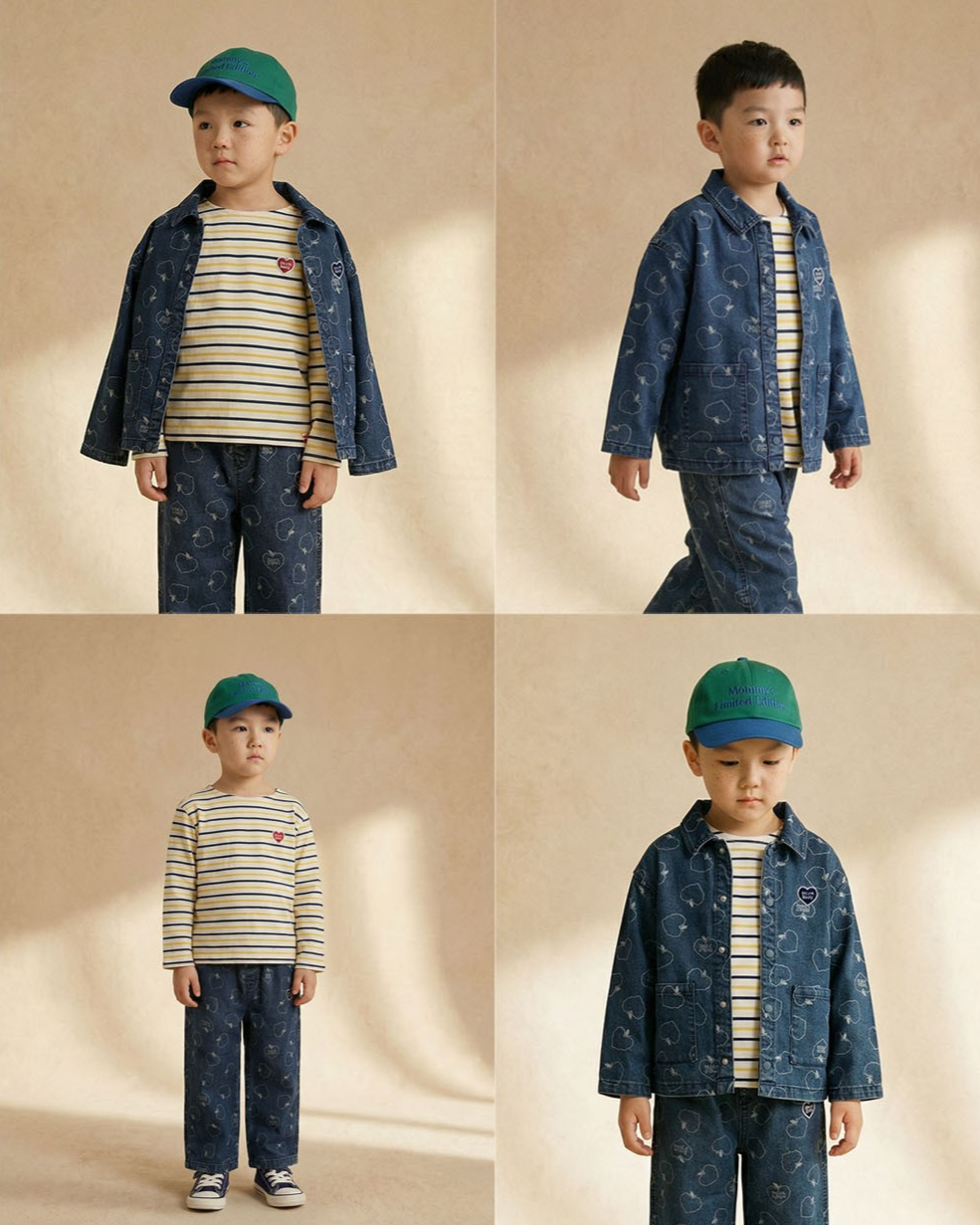 Blue Bubble Apple Pattern Denim Jacket