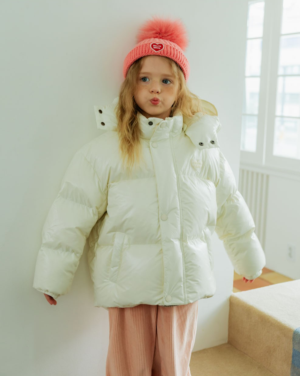 Cream Glossy Duck Down Hooded Jumper