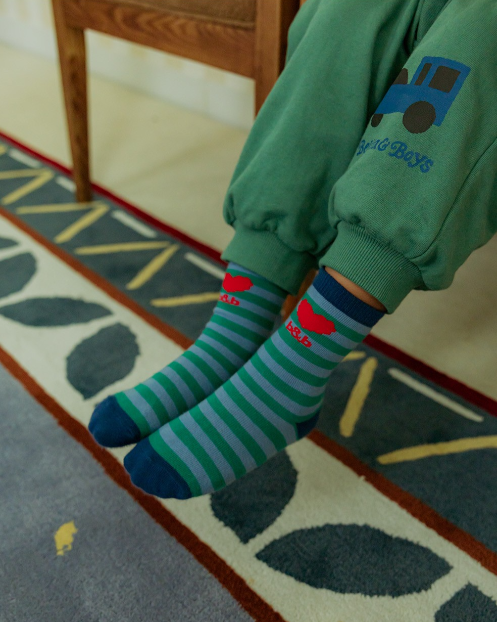 Blue Green BB Heart Stripe Socks