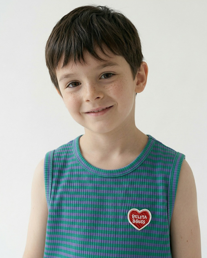 [SET] Green BB Heart Stripe Sleeveless Shorts