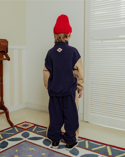 [SET] Beige BB Heart Color Block Fleece Half Zip up Jogger