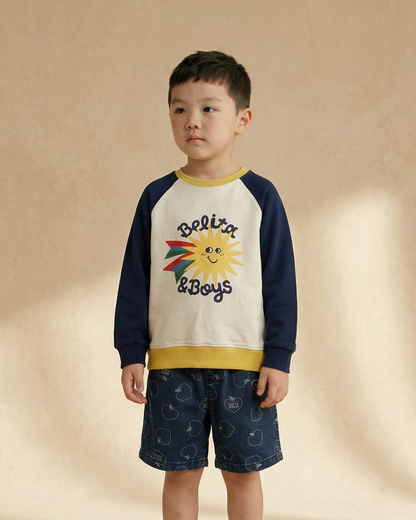 Blue Bubble Apple Pattern Denim Shorts