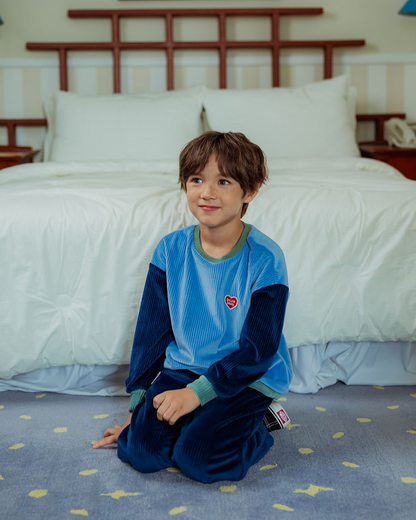 [SET] Light Blue BB Heart Color Block Velour Jogger