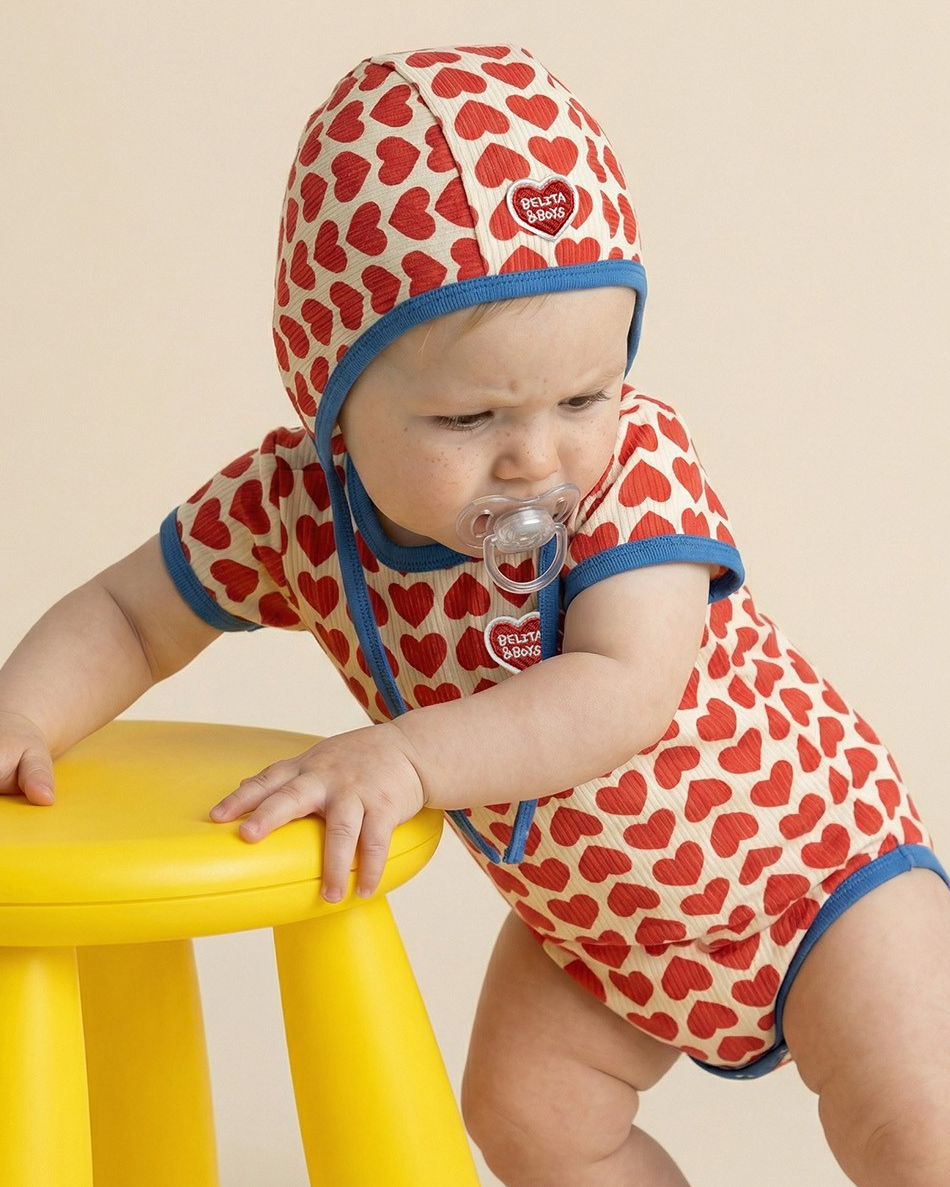 BABY Red BB Heart Pattern Bonnet