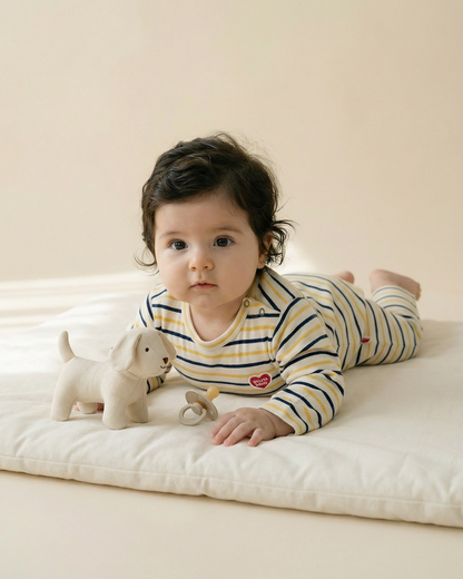 BABY Yellow BB Heart Multi Stripe Jumpsuit