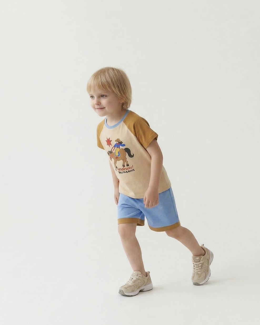 [SET] Beige Cowboy Color Block Shorts