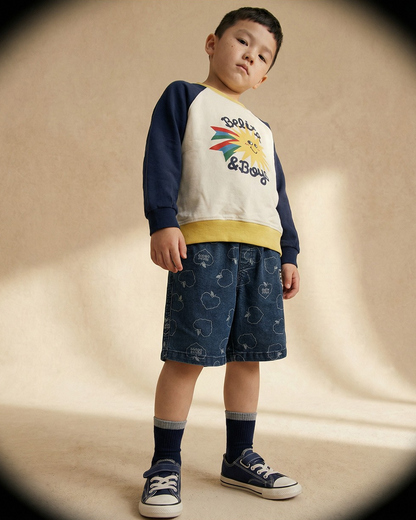 Blue Bubble Apple Pattern Denim Shorts