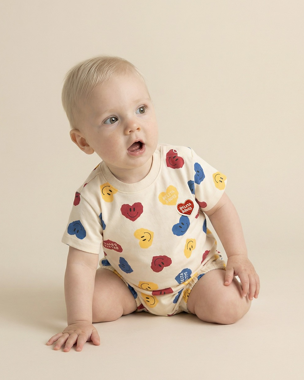 [BABY SET] Cream Smile Heart Pattern Shorts