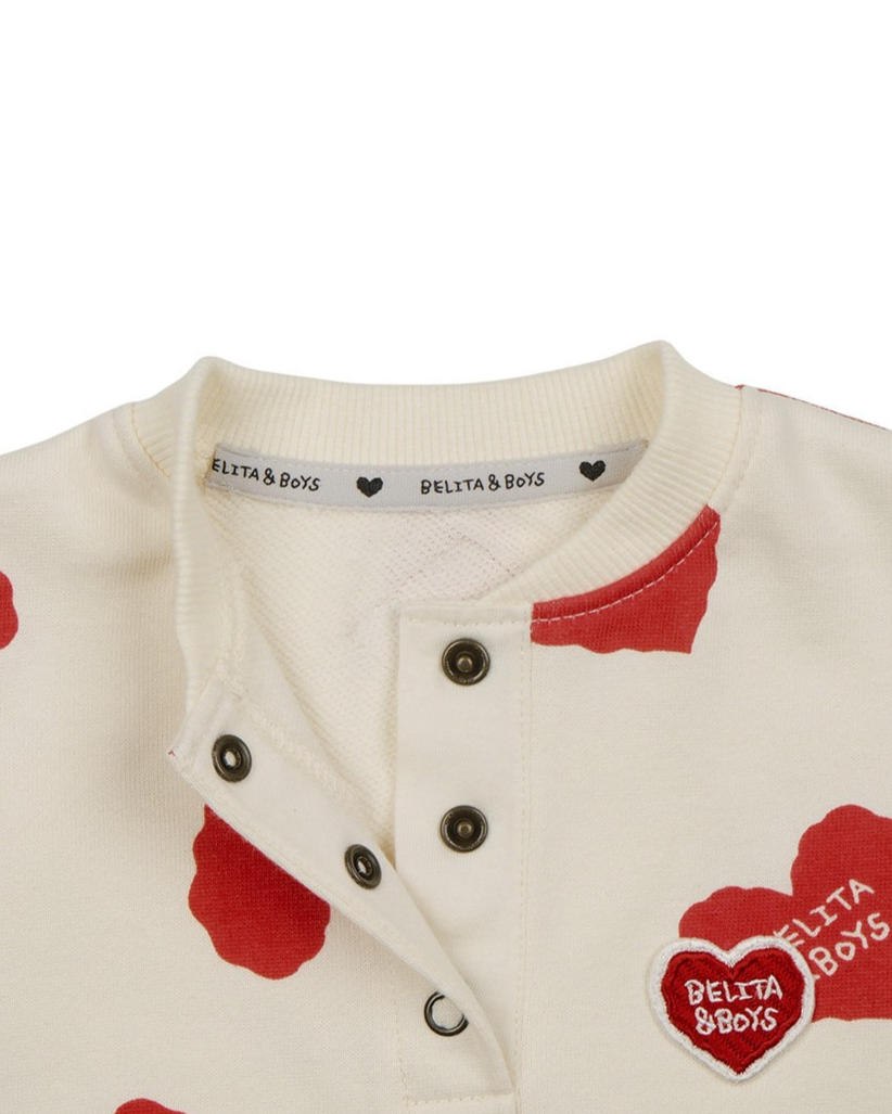 [BABY SET] Red BB Heart Pattern Jumpsuit & Bonnet