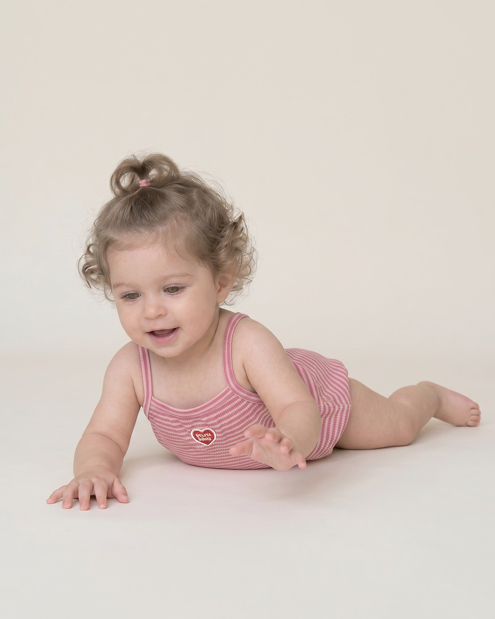 BABY GIRL Pink BB Heart Stripe Sleeveless Bodysuit