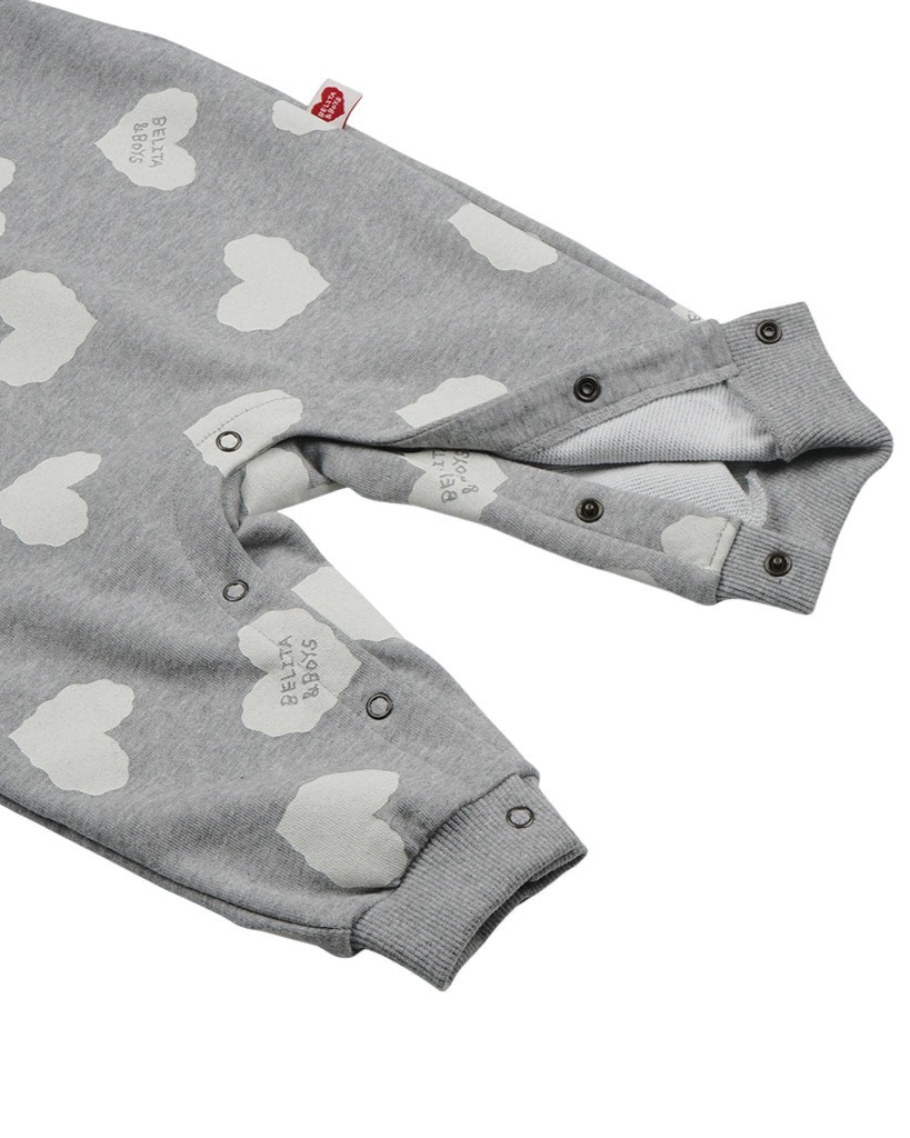 [BABY SET] Grey BB Heart Pattern Jumpsuit & Bonnet