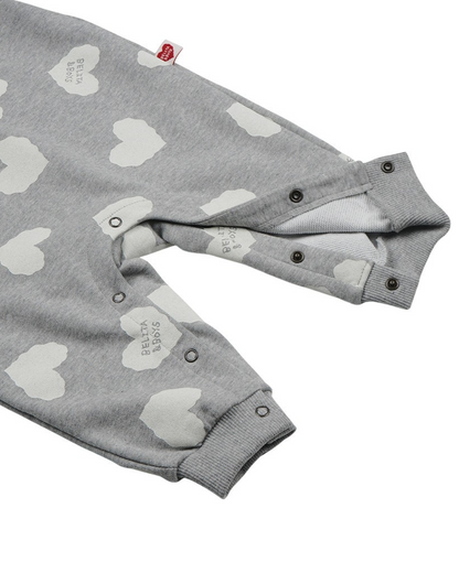 [BABY SET] Grey BB Heart Pattern Jumpsuit & Bonnet