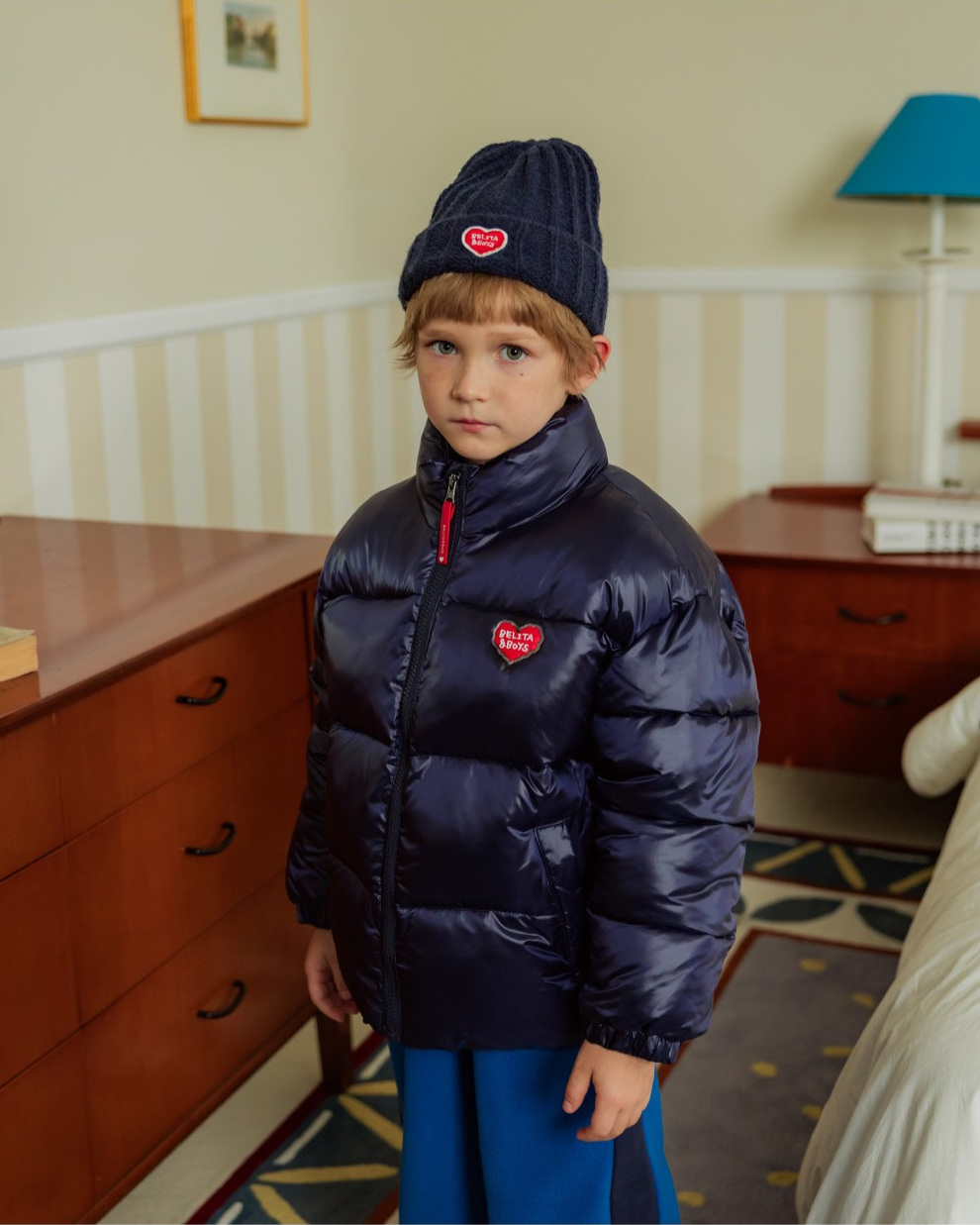 Navy BB Heart Short Beanie