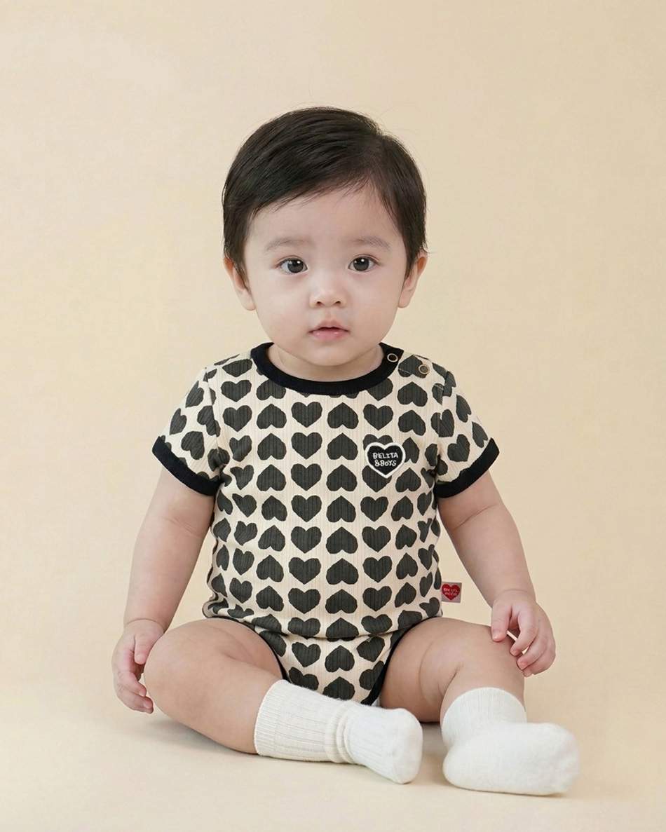 BABY Charcoal BB Heart Pattern Short Bodysuit
