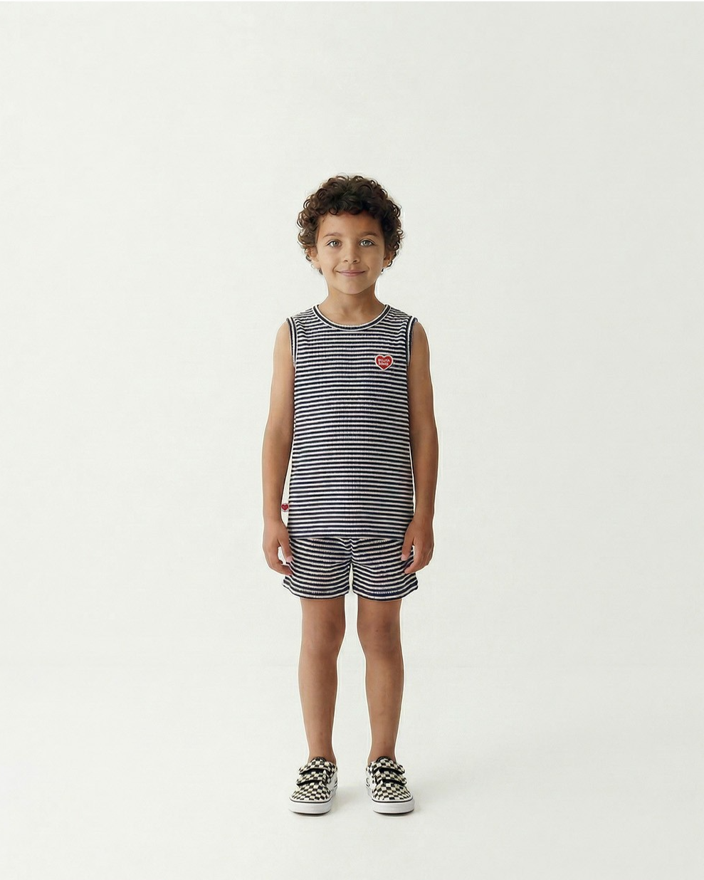 [SET] Navy BB Heart Stripe Sleeveless Shorts