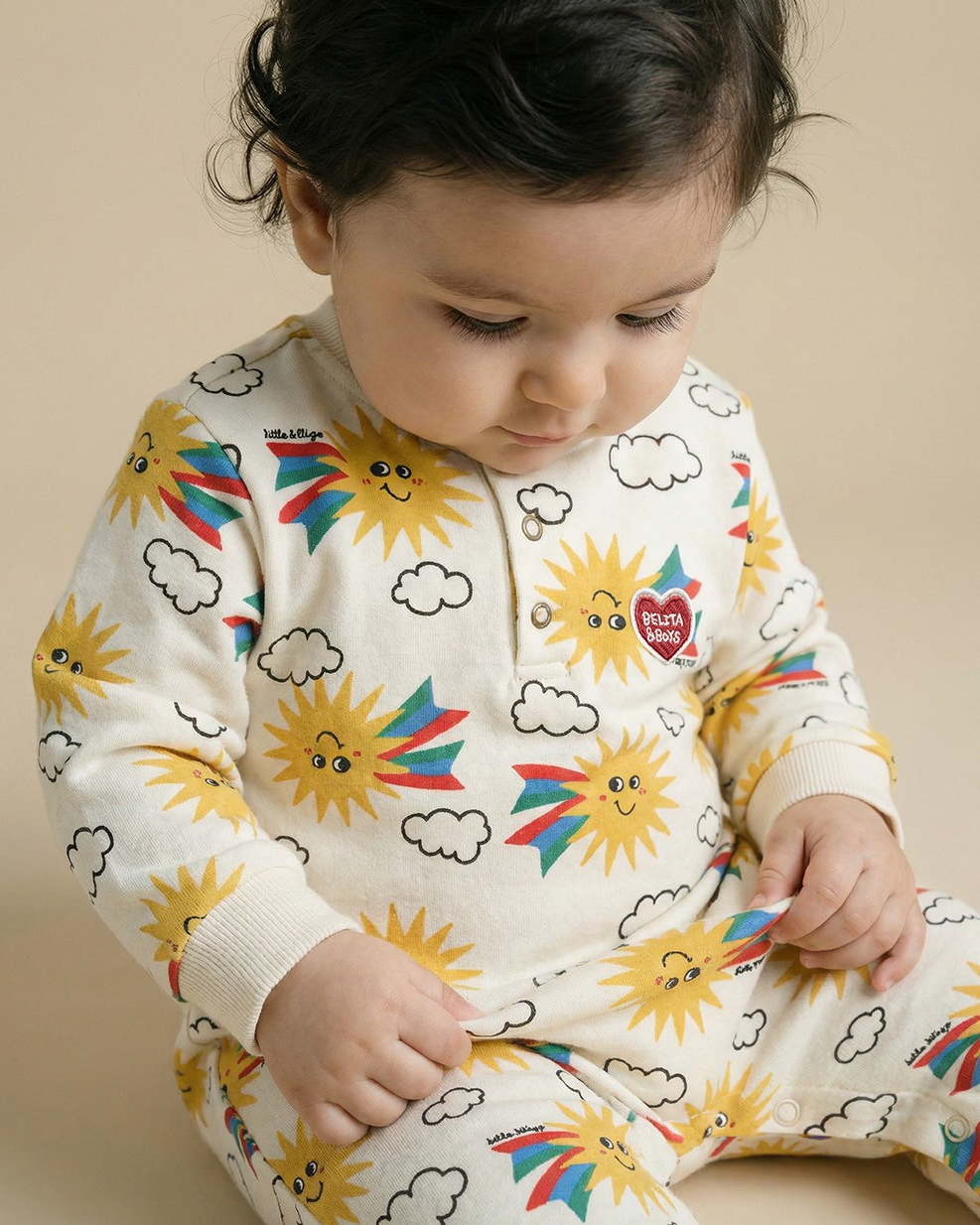 BABY Cream Sun Pattern Jumpsuit
