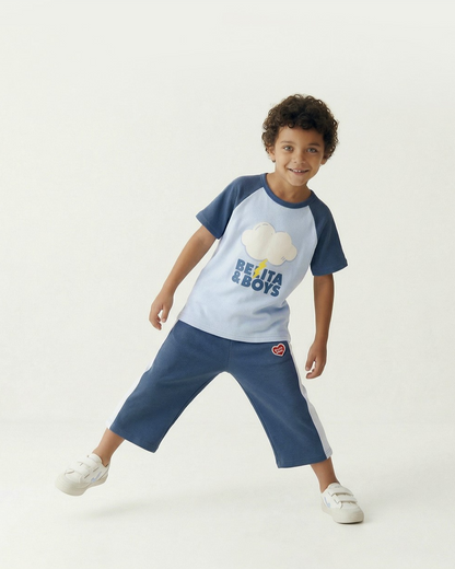 Blue BB Heart Side Line Waffle Crop Pants