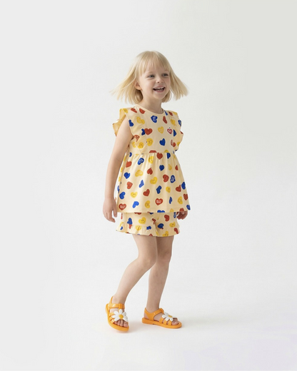 [GIRL SET] Light Yellow Smile Heart Pattern Blouse & Shorts