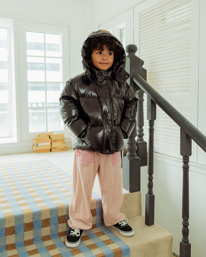 Black Glossy Duck Down Hooded Jumper