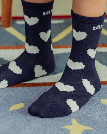 Navy Heart Pattern Socks