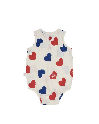 BABY Ivory Red Blue Heart Pattern Mesh Sleeveless Bodysuit