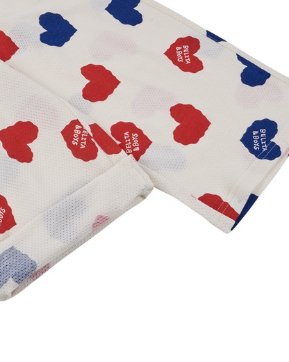 [SET] Ivory Red Blue Heart Pattern Mesh Sleeveless Crop