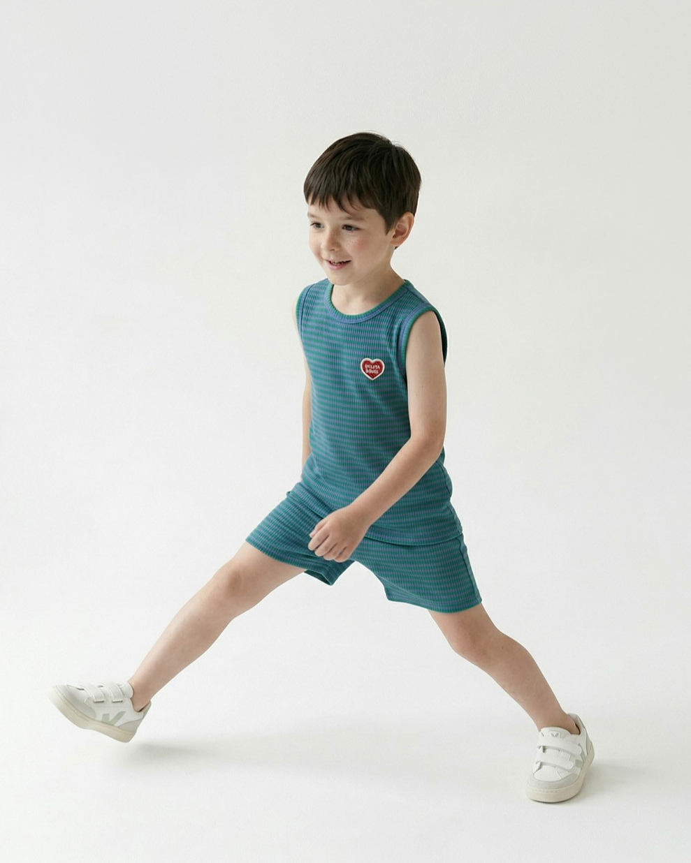 [SET] Green BB Heart Stripe Sleeveless Shorts